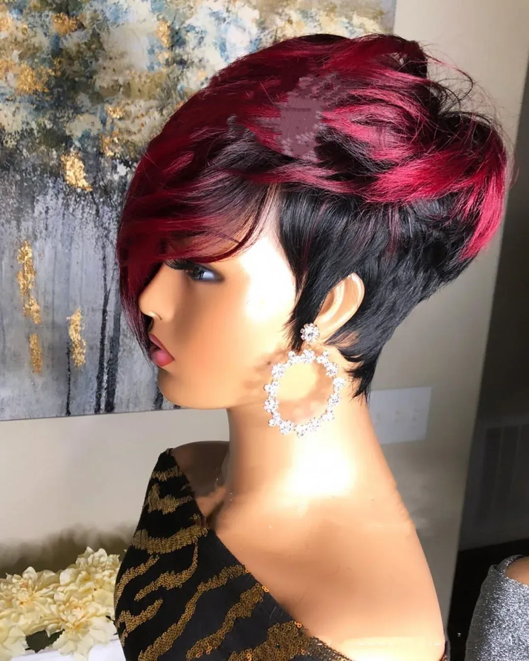 Perruque carré rouge foncé en cheveux humains · Libreville (8/8)