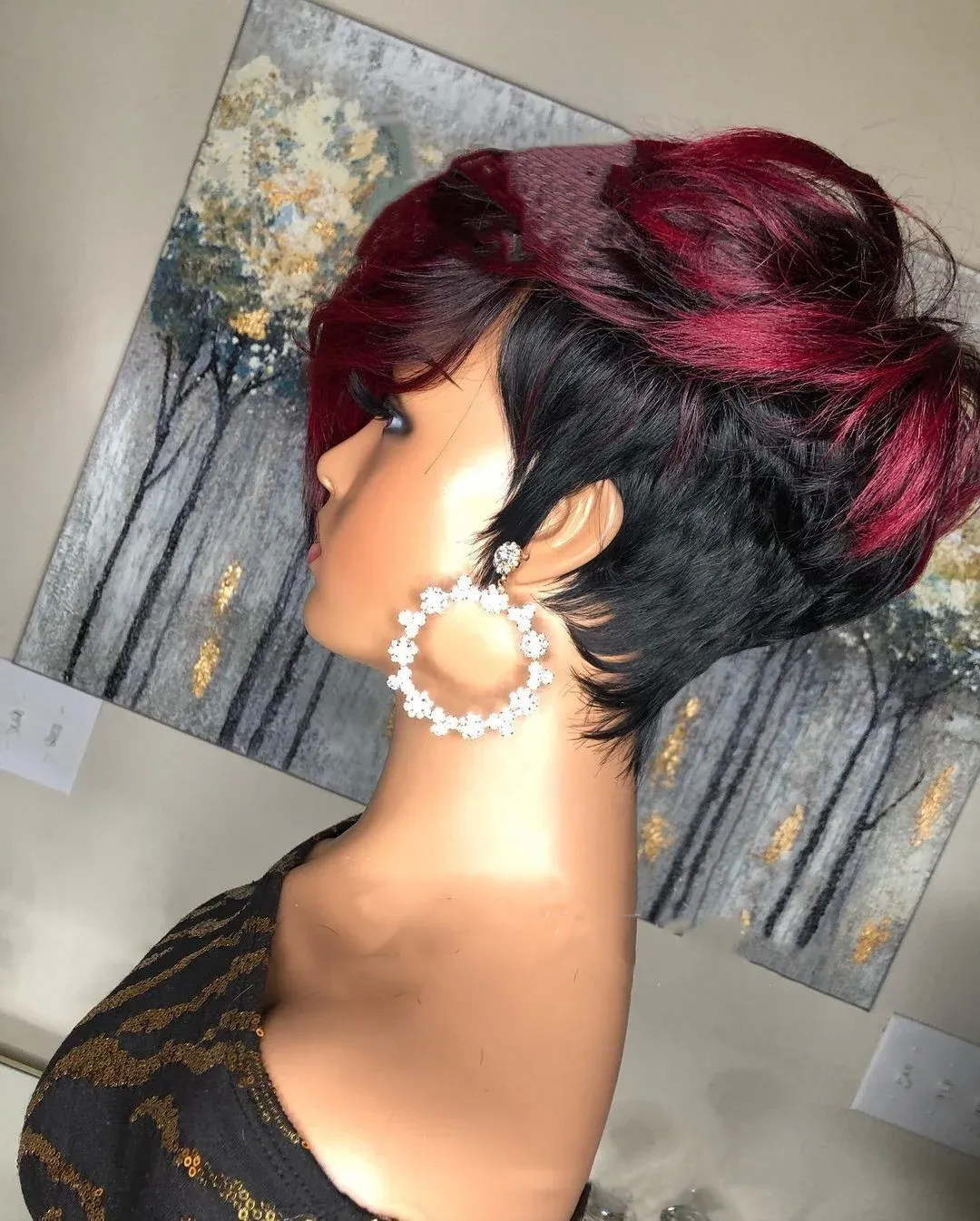 Perruque carré rouge foncé en cheveux humains · Libreville (3/8)